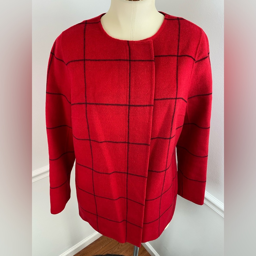 TALBOTS Petites Red & Black Wool Zip Front Jacket | Size 6P - Picture 3 of 12